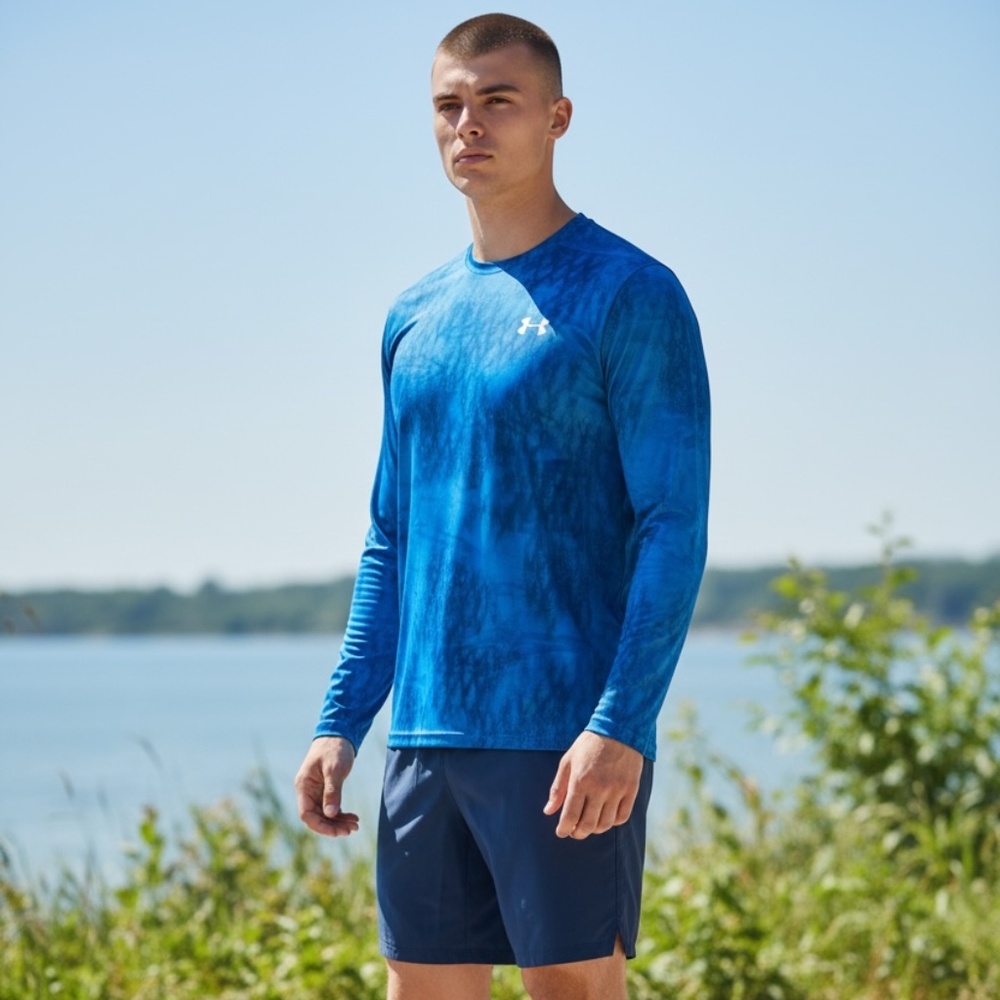 Under Armour Blue Long Sleeve Performance Shirt Men's Large HeatGear Athletic